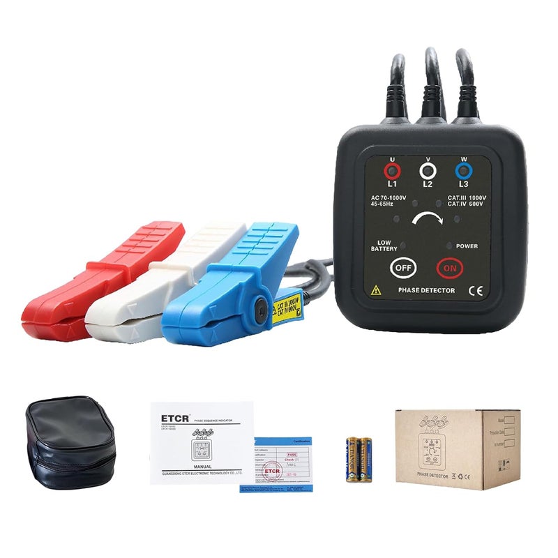 ETCR1000C Non-Contact Phase Sequence Tester, Phase Rotation Meter, AC 70-1000V, Wire Diameter 0.06-0.6inch - Image 1